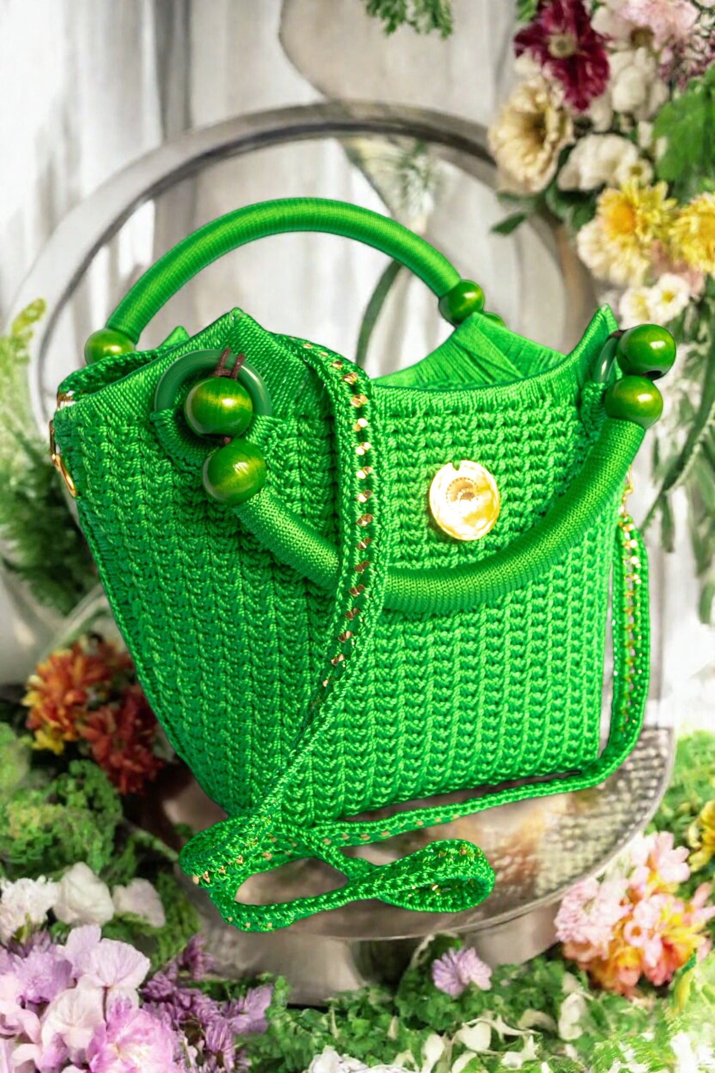 LIME CROTCHET TOTE BAG