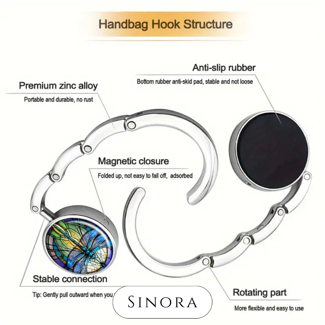 Durable foldable silver metal handbag Hook, light weight, Stylish, perfect for travel, Sinora.