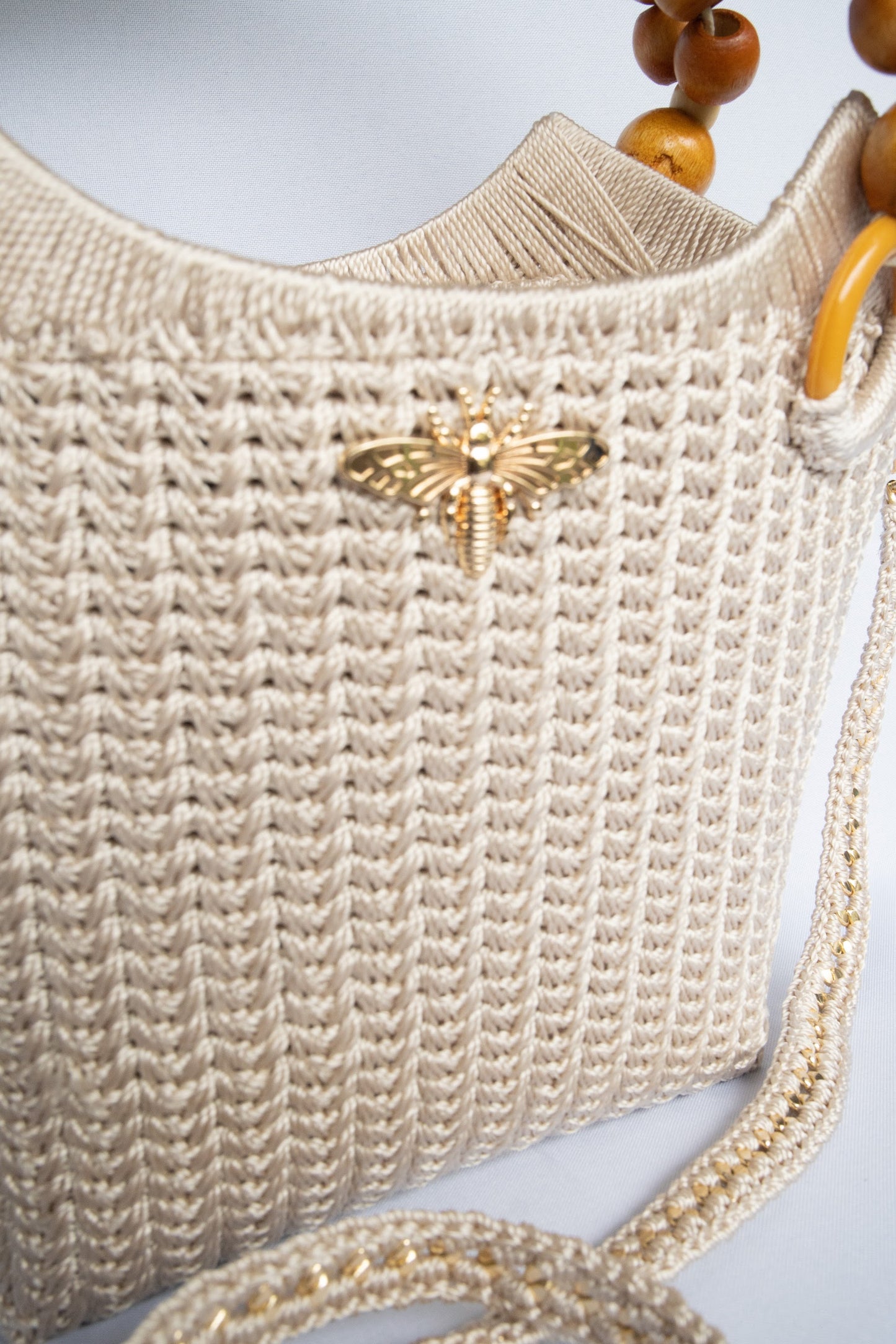 BEIGE CROTCHET TOTE BAG