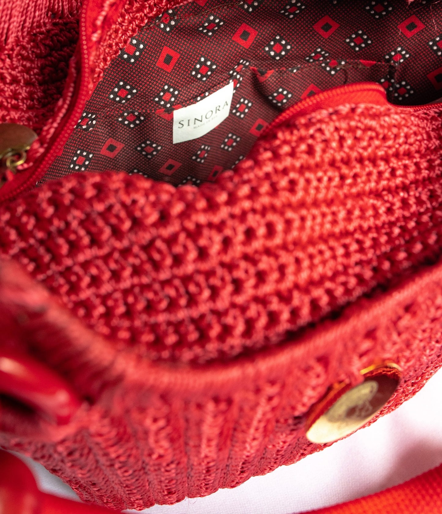 Red Maroon deep red Elegant handcrafted woven, crotchet handbag with Bag a strap, wooden handles & African-inspired design by SINORA