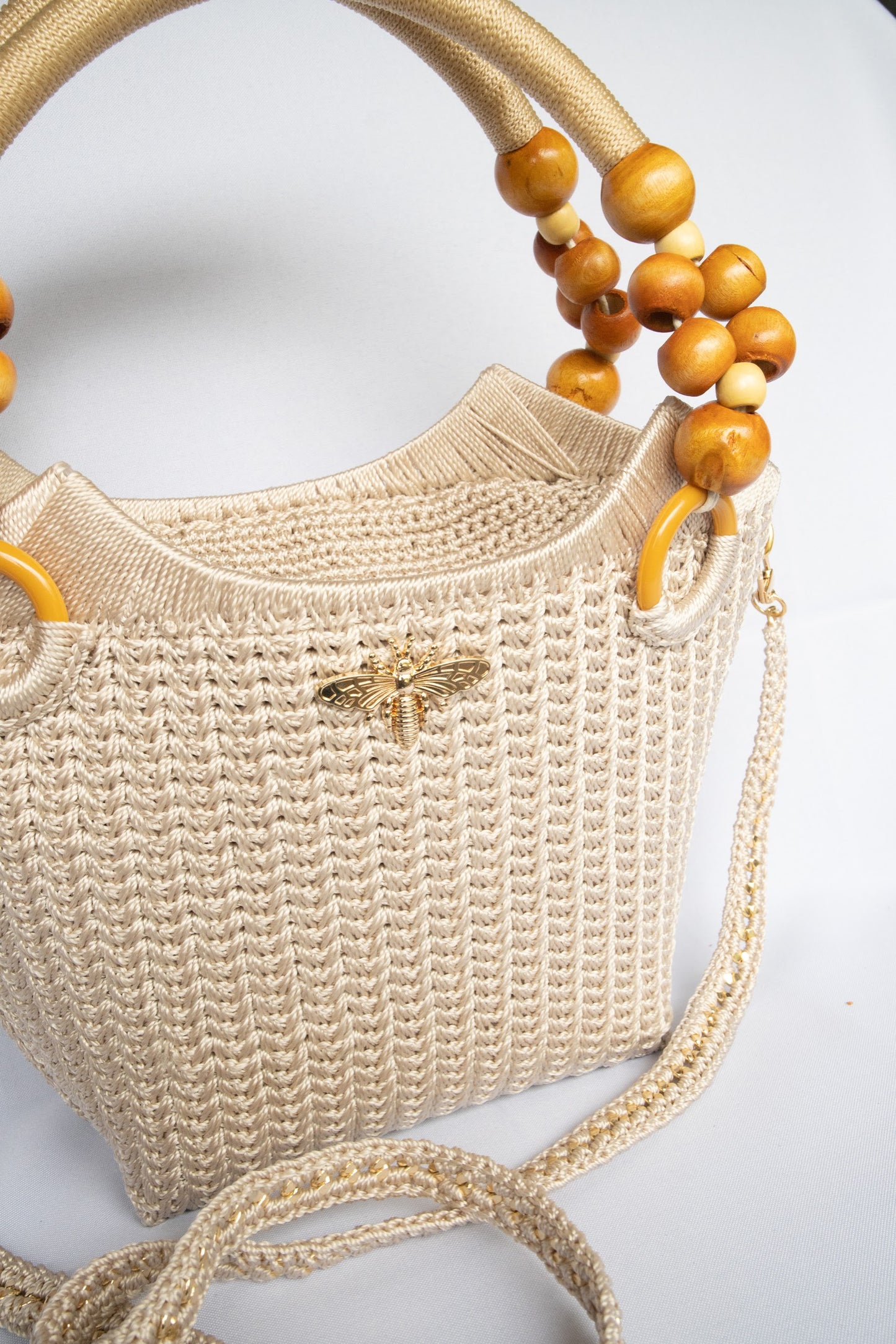 BEIGE CROTCHET TOTE BAG